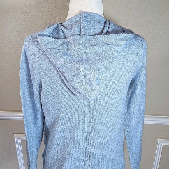 Sky Blue Silver Sparkly Hoodie Long Sleeve Lightweight Sweater NWT - Picture 3 of 6